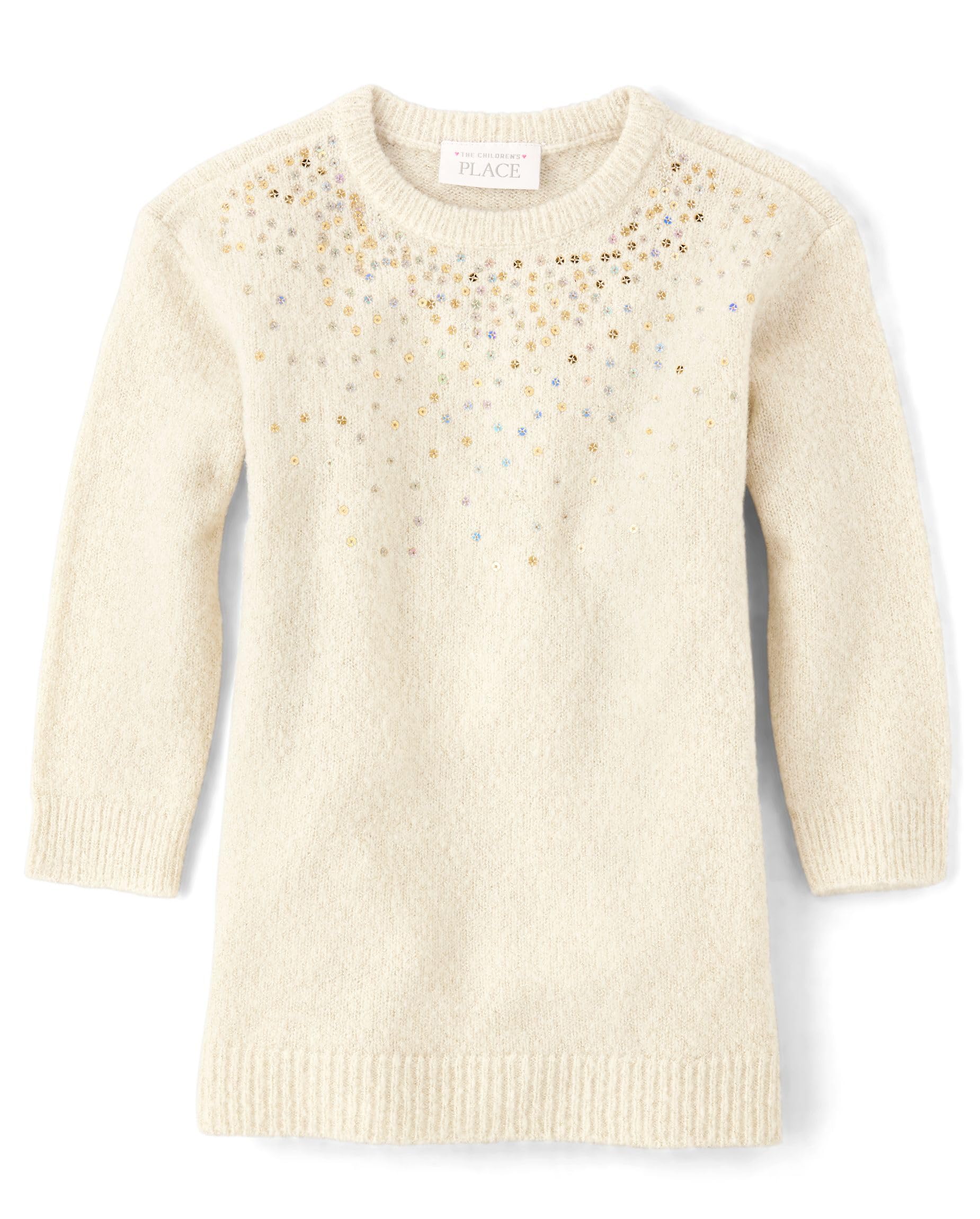 The Children'S Place,Baby-Girls,And Toddler Long Sleeve Sweater Dress,Beaded White Daisy,12 Months,18 Months