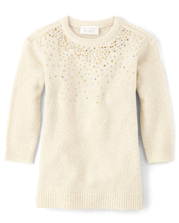 The Children'S Place,Baby-Girls,And Toddler Long Sleeve Sweater Dress,Beaded White Daisy,6 Months,9 Months