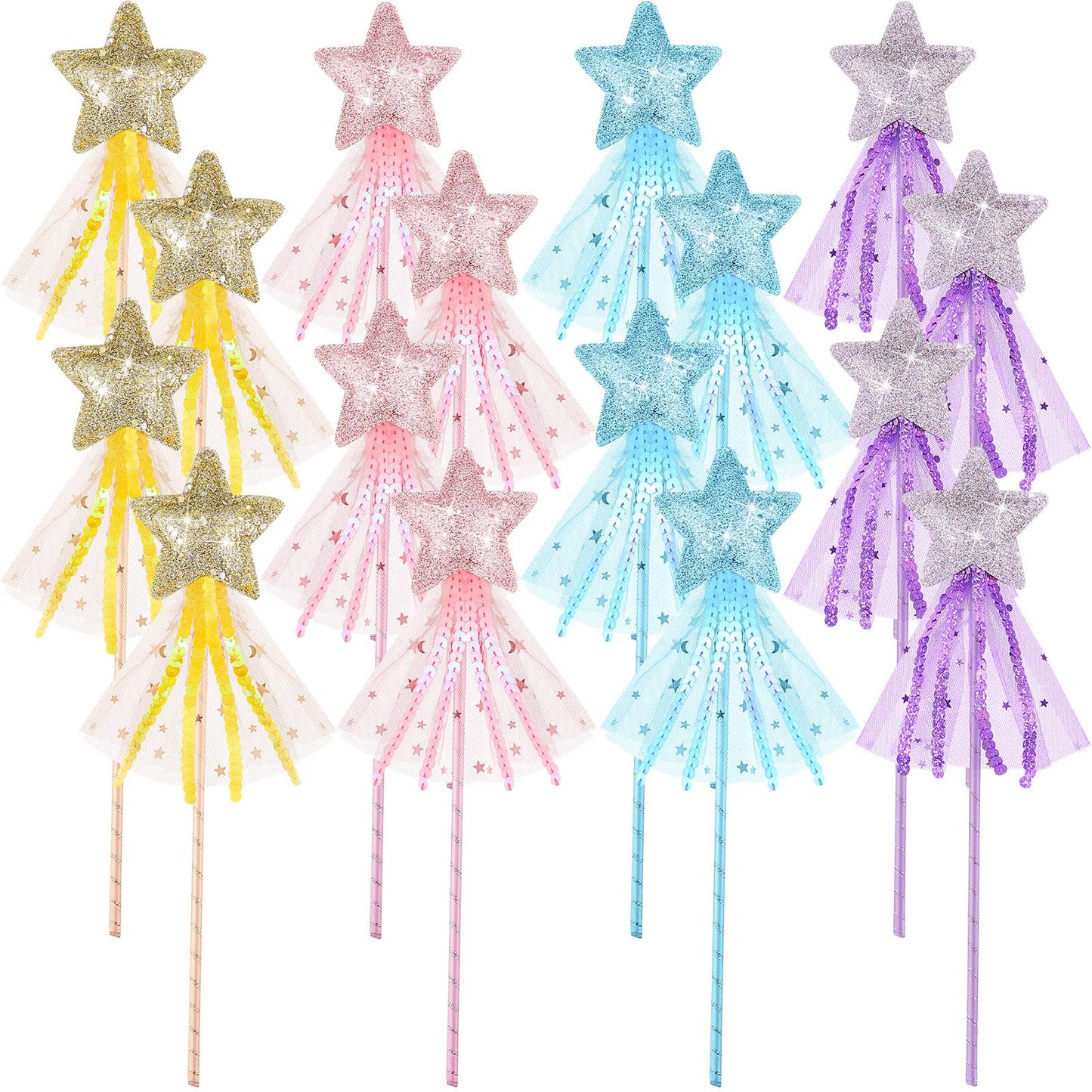 Skylety 32 Pcs Fairy Wands Star Glitter Princess Wands for Girls Kids Princess Party Favors Angel Sticks with Ribbon Costume Pro