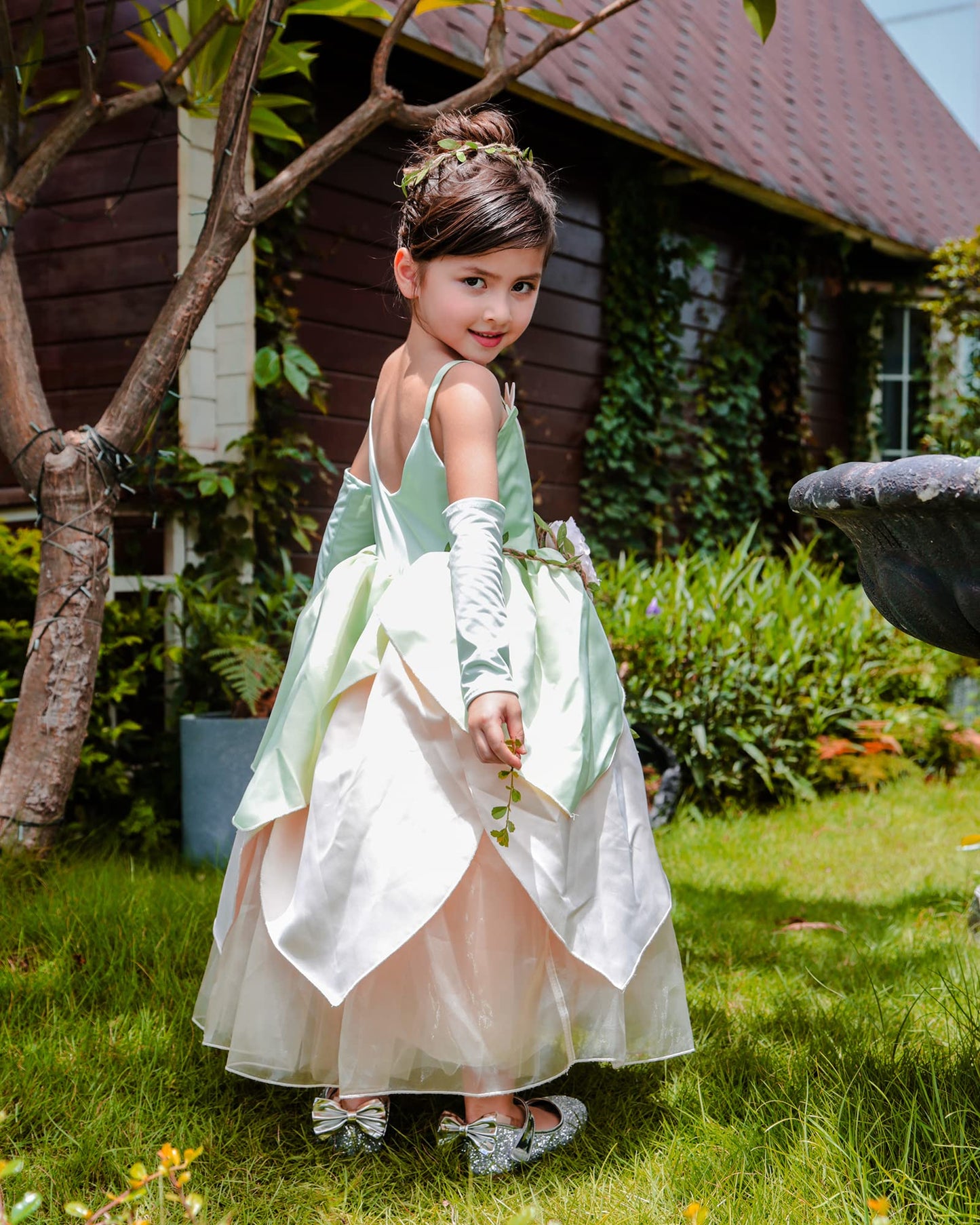 Tyhtym Princess Costumes Little Girls Dress Up Fancy Halloween Christmas Party (Tiana, 10-11T)