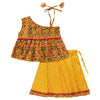 Superminis Baby Girls Cotton Jaipuri Print One Side Off Shoulder Top/Kurti And Printed Lehnga/Skirt With Dori Closure Kurti Skir