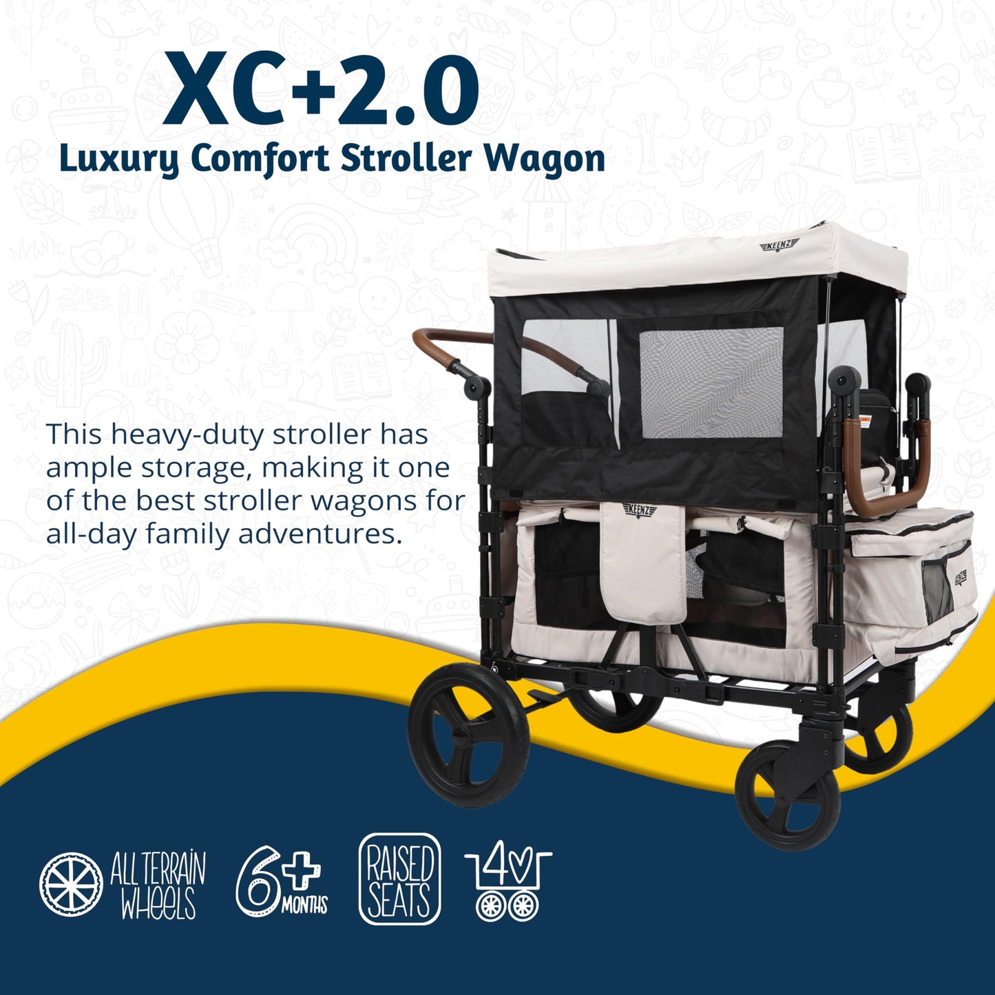 Keenz Xc+ 2.0 - Luxury 4 Passenger Stroller Wagon For Kids | Foldable 4 Passenger Quad Seater With Adjustable Canopy | Grey