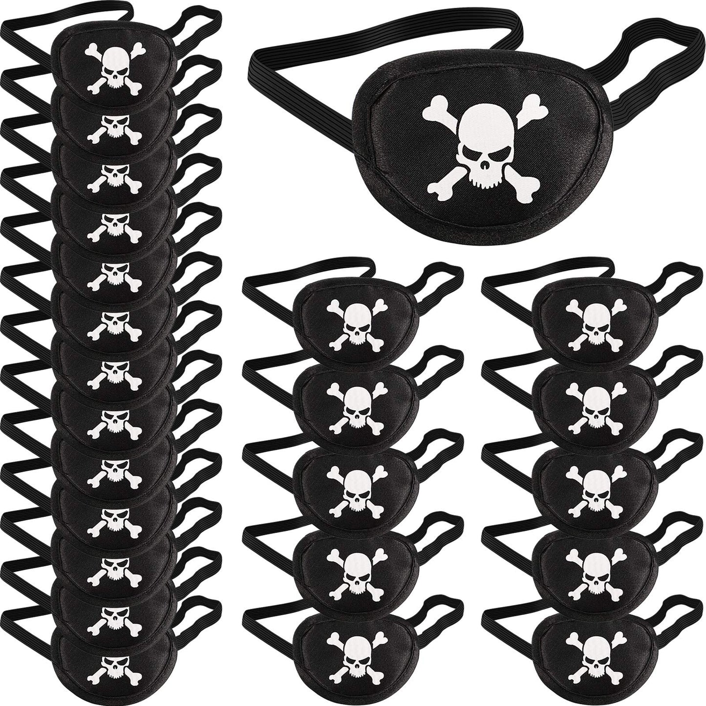 Chinco Pirate Eye Patches Black One Eye Skull Patches Silk Pirate Captain Eye Masks For Adults Halloween Party(24 Pieces)