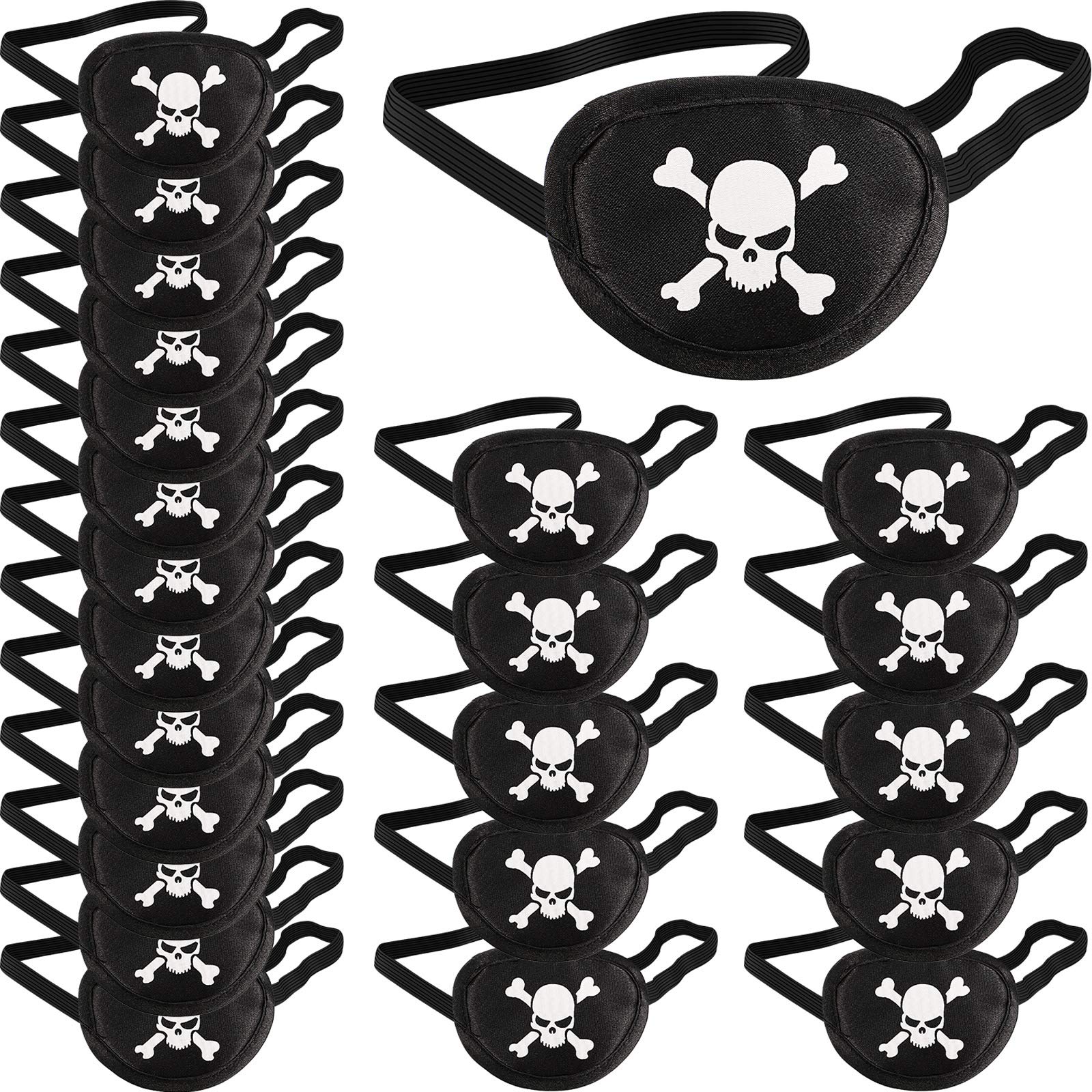 Chinco Pirate Eye Patches Black One Eye Skull Patches Silk Pirate Captain Eye Masks For Adults Halloween Party(24 Pieces)