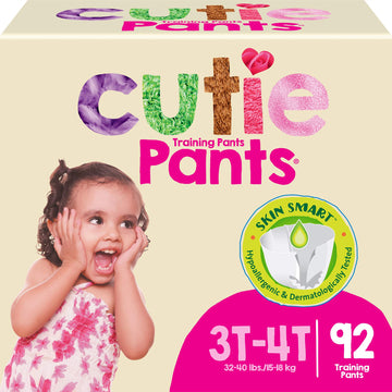 Cutie Girls 3T/4T Refastenable Potty Training Pants, Hypoallergenic With Skin Smart, 92 Count