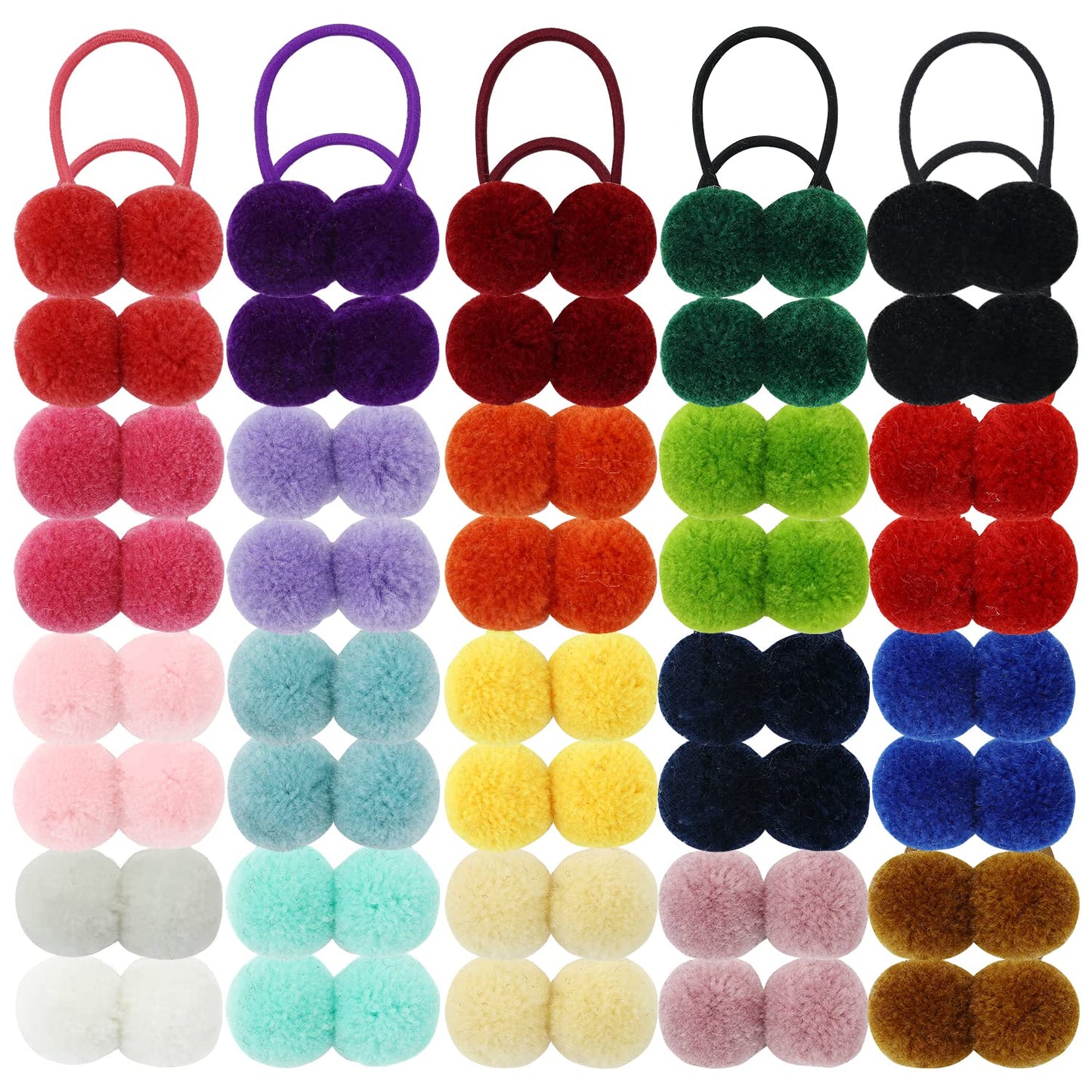 Insowni 40 Pack/20 Pairs Cute Small Pom Pom Hair Ties Colorful Balls Scrunchies Pompoms Elastics Rubber Bands Pigtail Ponytail H
