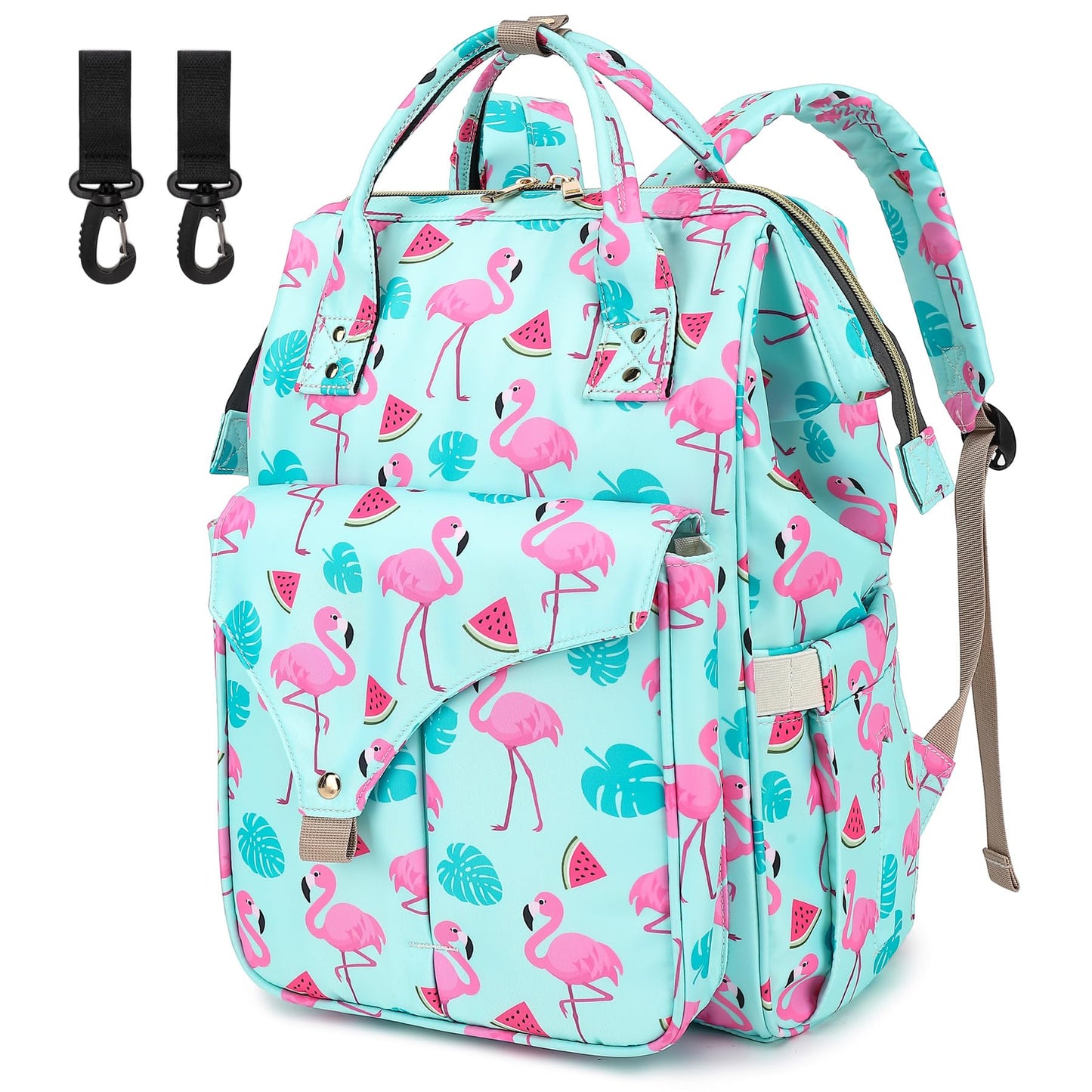 Flamingo Diaper Bag Backpack for Baby Girls Boys, Large Capacity Multifunction Waterproof Maternity Mom Nappy Bags with Stroller