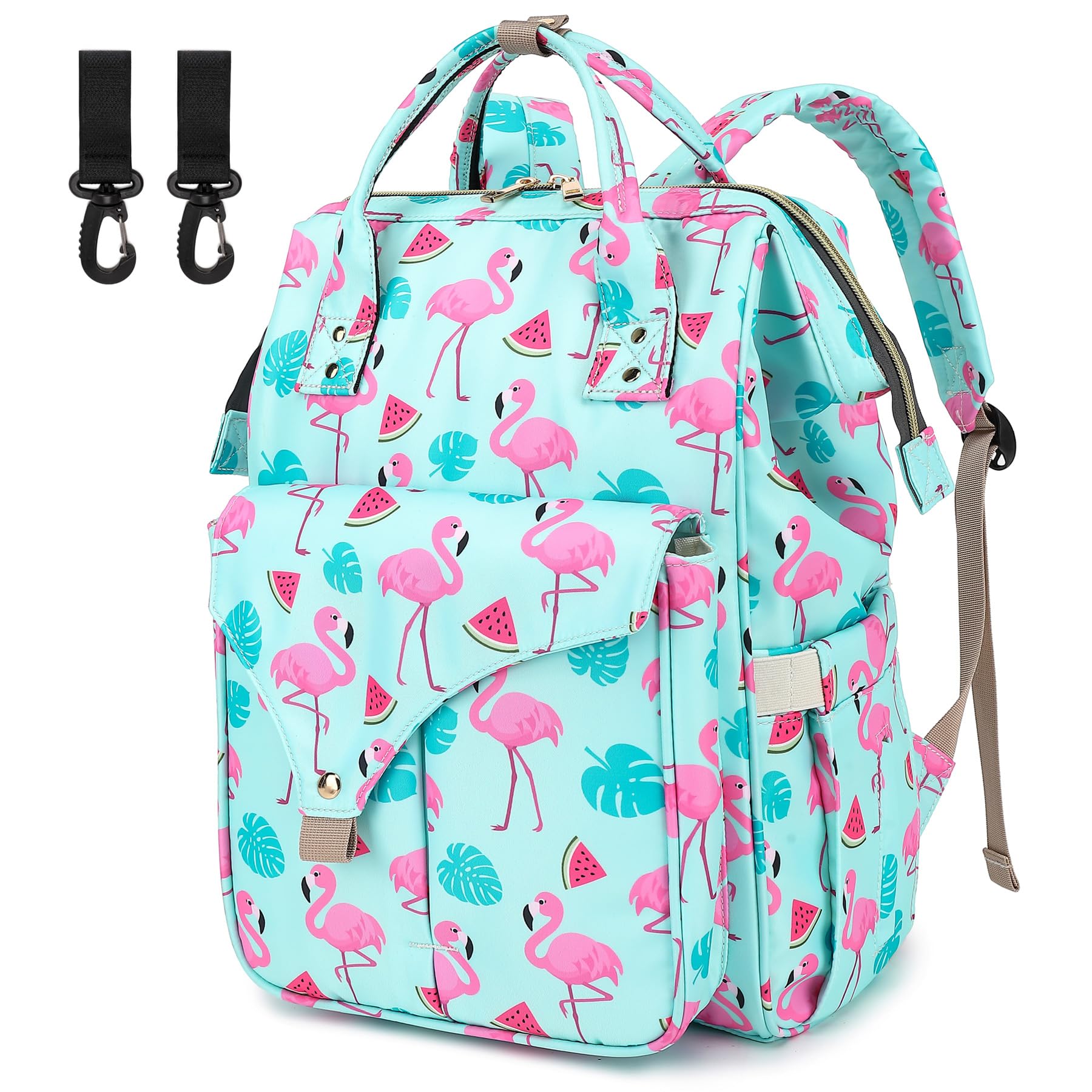Flamingo Diaper Bag Backpack for Baby Girls Boys, Large Capacity Multifunction Waterproof Maternity Mom Nappy Bags with Stroller