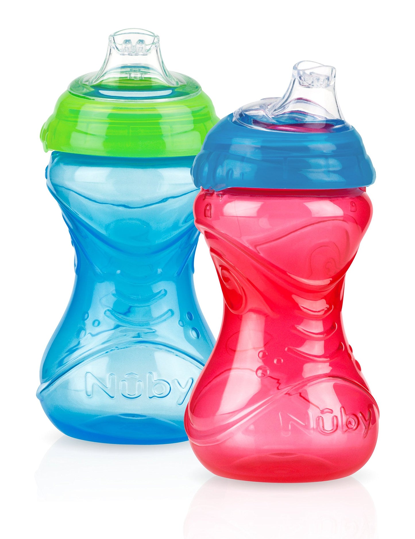 Nuby 2-Pack No-Spill Easy Grip Clik-It Cups, 10 Ounce, Colors May Vary