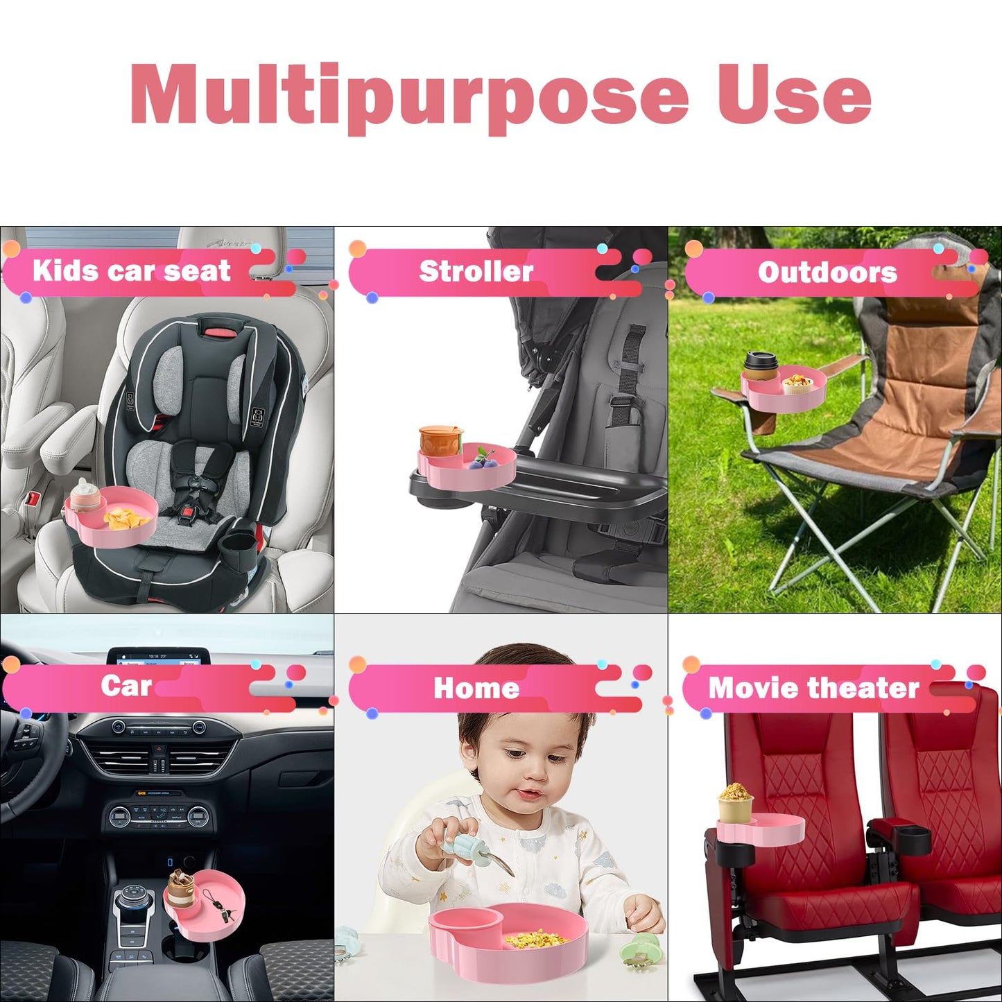 Sspont [2 Packs] Kids Car Seat Tray, Travel Tray With Cup Holder For Toddler, Kids Car Seat Food Snack Tray For Road Trip, Strol