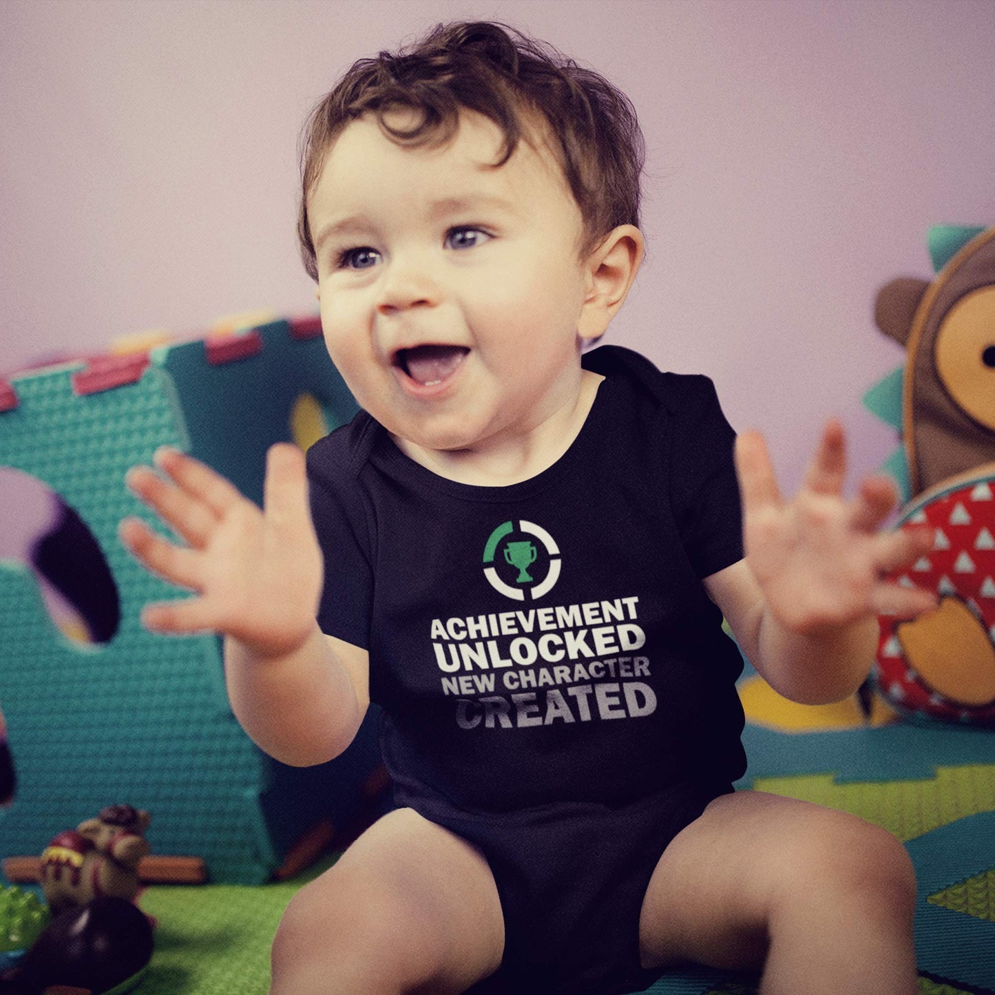 The Shirt Den Achievement Unlocked New Character Created Baby One Piece Nb Kelly Green
