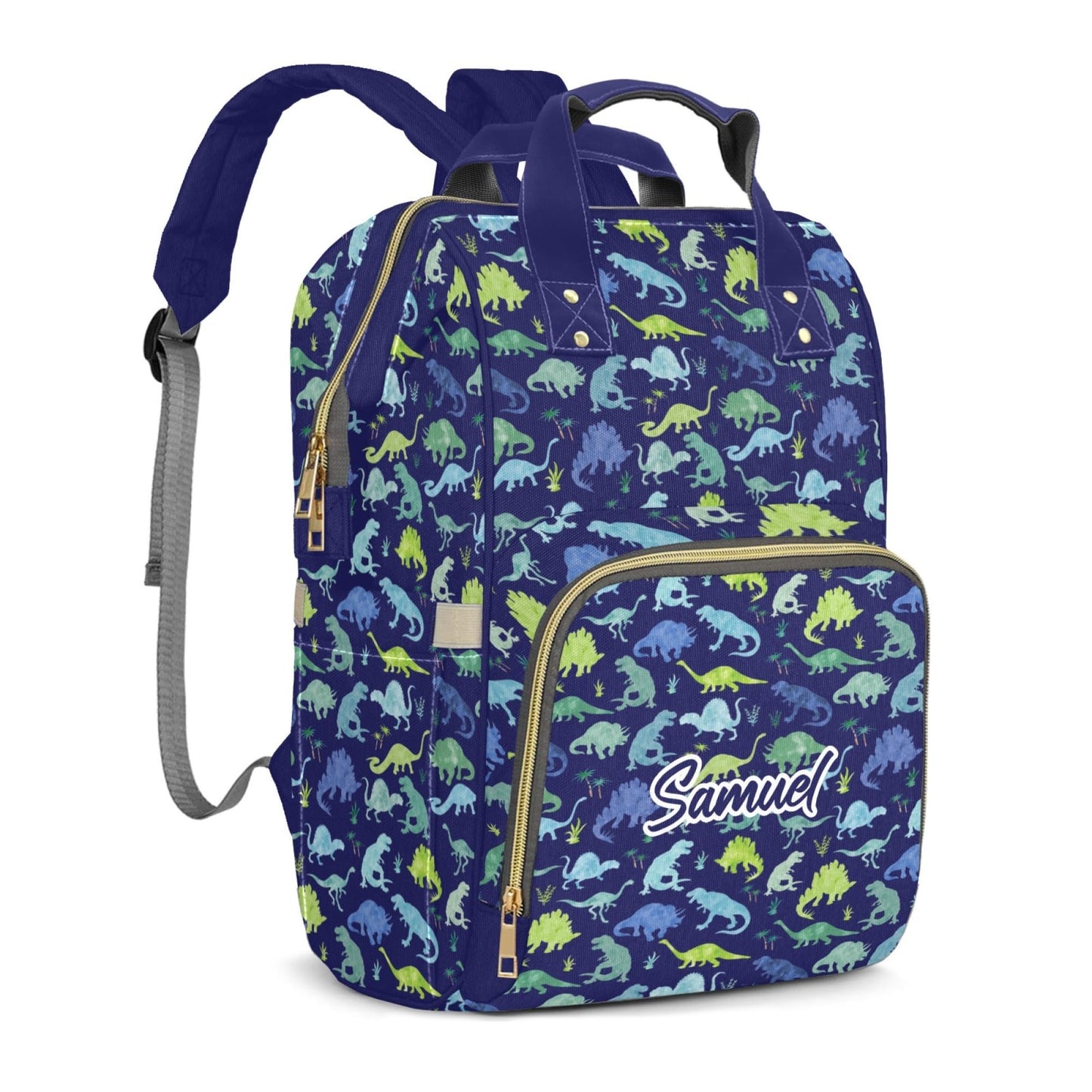Customized Dinosaur Diaper Bag Backpack Nylon Blue Dino for Boys, Waterproof, Multifunctional, Large Storage Space Personalized 