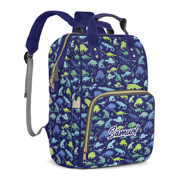 Customized Dinosaur Diaper Bag Backpack Nylon Blue Dino for Boys, Waterproof, Multifunctional, Large Storage Space Personalized 