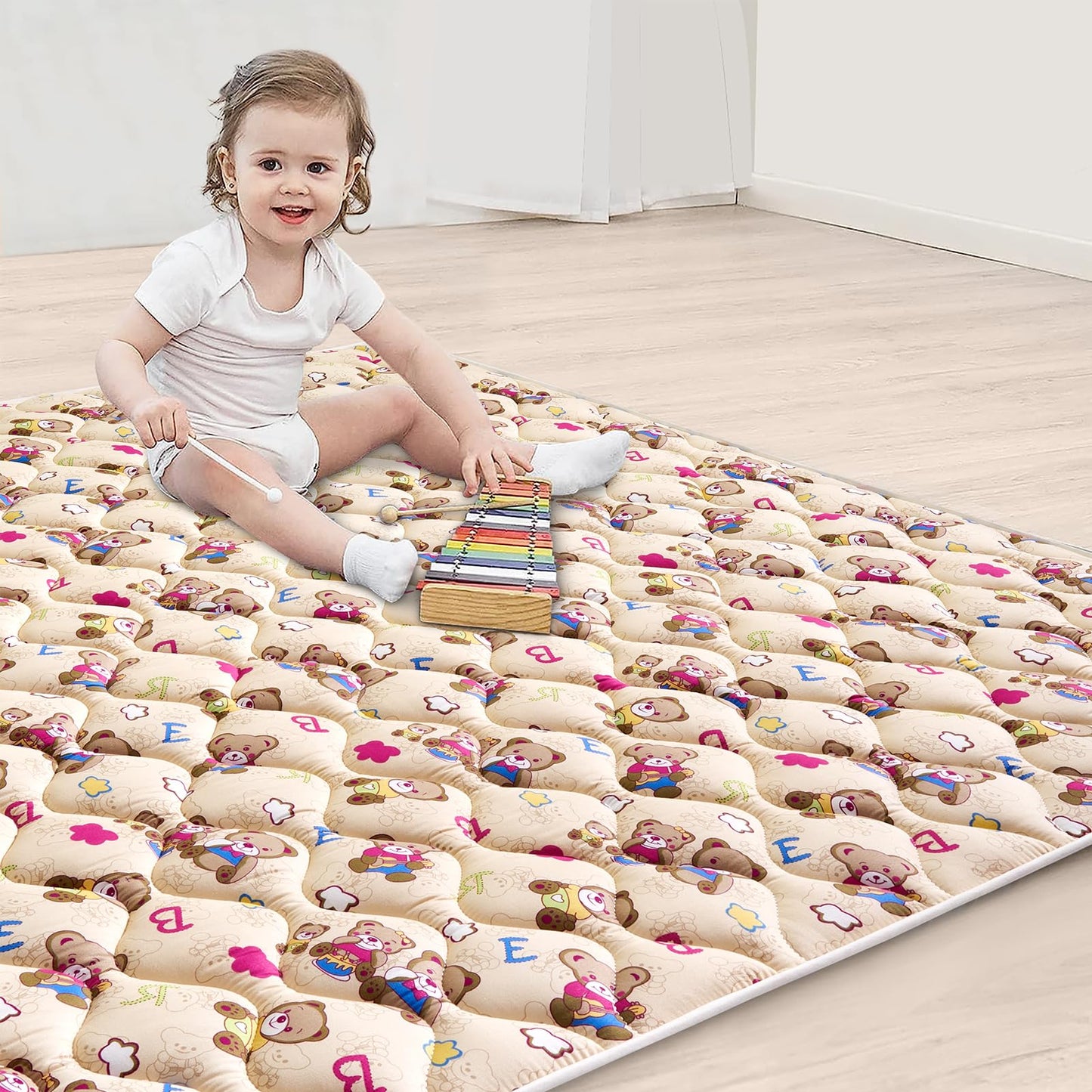 Vibe Bear Baby Foam Play Mat, 47X47 Inches Baby Crawling Mat, Thicken One-Piece Baby Playmat, Non Slip Washable Baby Play Mat Fo