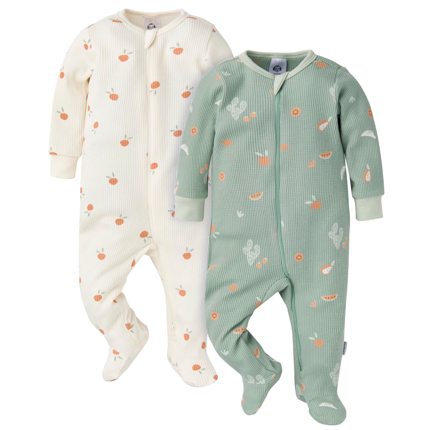 Gerber Baby Unisex 2-Pack 2-Way Zip Thermal Footed Sleep 'N Play, Desert Fruit, 3-6 Months