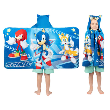 Sonic The Hedgehog, Anime, Bath/Pool/Beach Soft Cotton Terry Hooded Towel Wrap, 24 In X 50 In, By Franco Kids