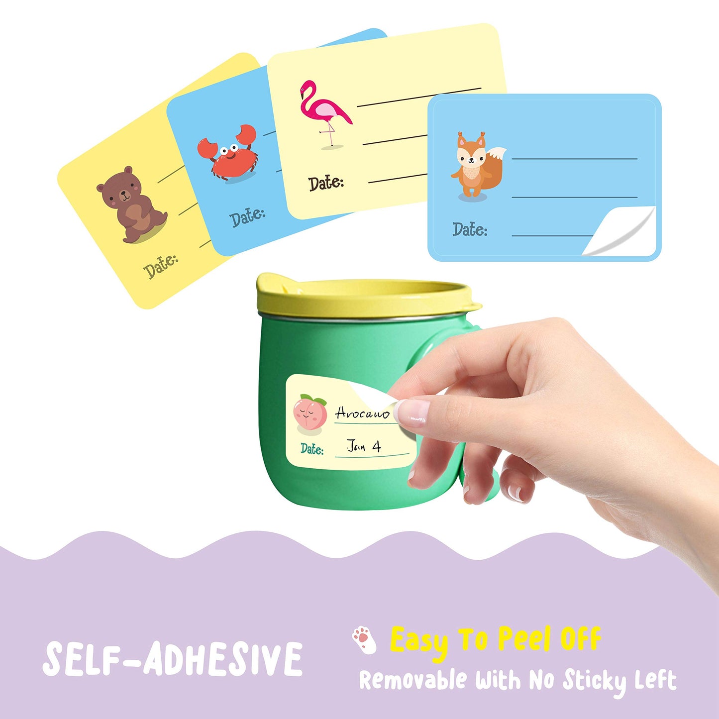 240 Pcs Baby Food Labels Set In 2 Sizes And 45 Designs Water Resistant For Food Containers, Jars