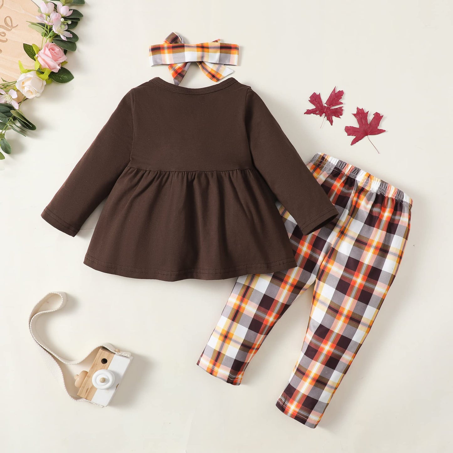 Xuanhao 12 Months Girl Clothes Fall Winter Thanksgiving Outfits Baby Clothes Girl Clothing Long Sleeve Pant Sets Ruffle Turkey T