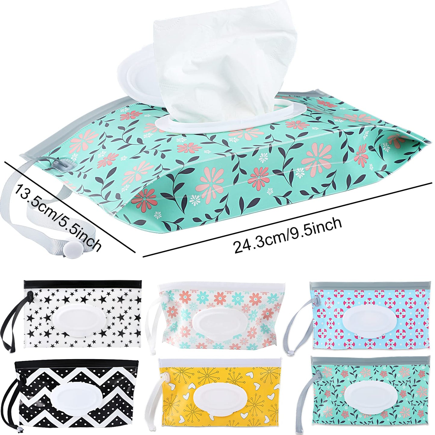 Febsnow 6 Pack Baby Wipes Dispenser, Portable Refillable Wipe Holder, Baby Wipes Container, Reusable Wipes Case, Baby Travel Wet