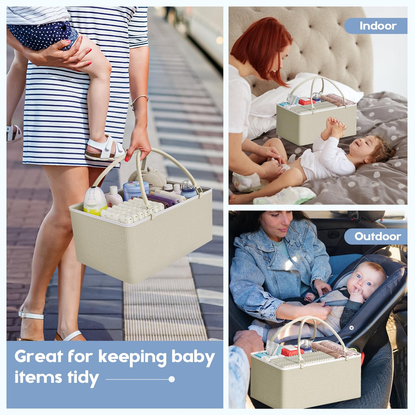 Cidaziya 2In1 Baby Diaper Caddy Organizer and Storage, 3 Tier Rolling Cart with Dividers and Drawers, Mobile Utility Cart Baby D