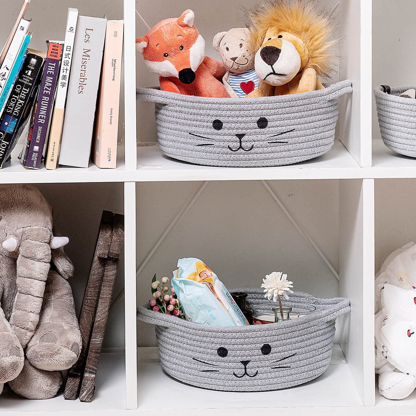 Hichen Small Woven Rope Storage Basket, Cute Cat Toy Basket For Living Room, Baby Basket For Nursery, Gift Basket Empty For Baby
