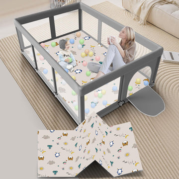 Large Baby Playpen With Mat, 74'   50', Large Baby Play Yards Indoor & Outdoor, Sturdy Safety Baby Play Pen With Soft Breathab
