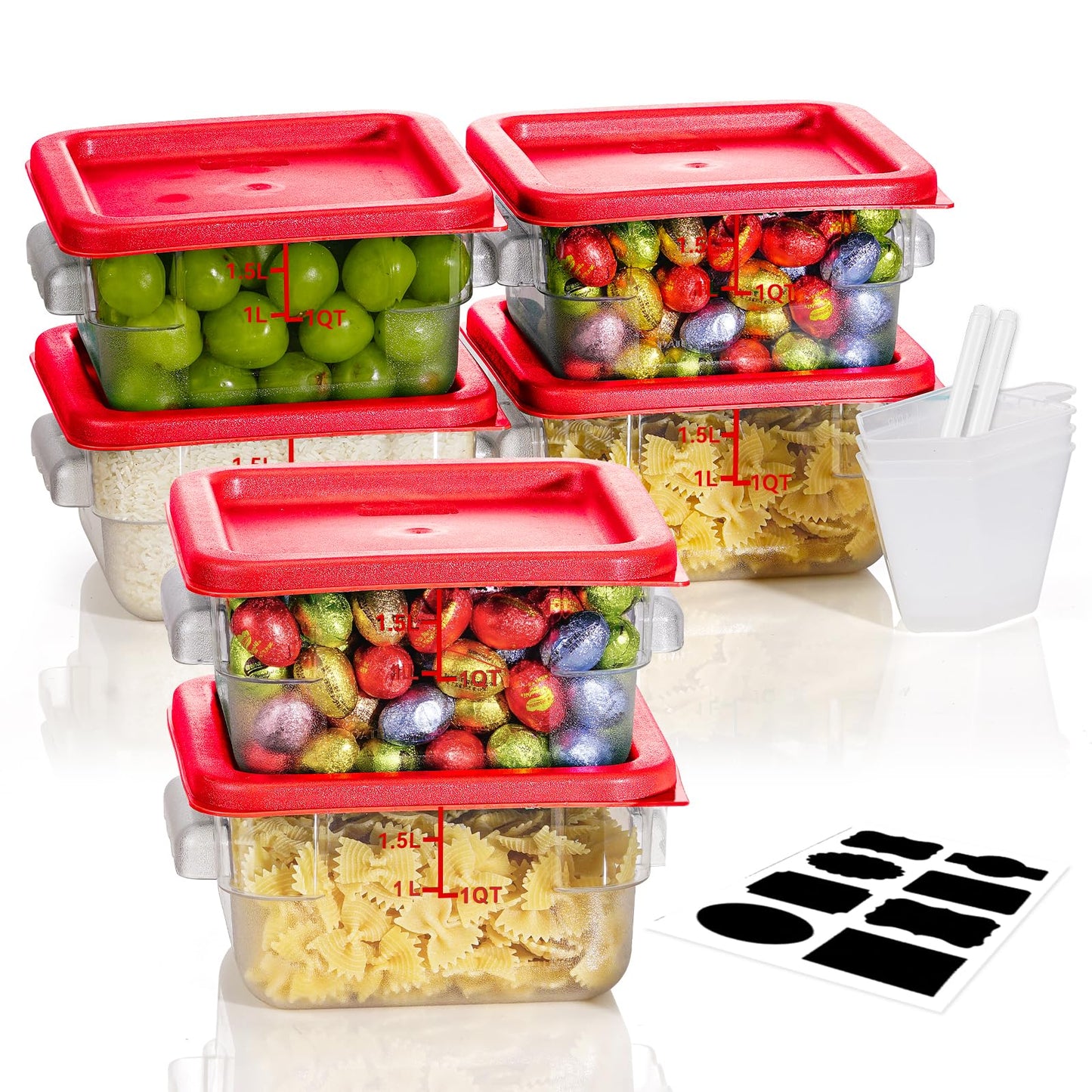 Svklhy 2Qt Nsf Food Storage Containers: 6 Pcs [Food Grade][Hot&Cold Resistant] Commercial Clear Square Food Storage Containers W