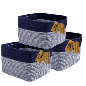 Comfy-Homi 3Pack Rectangular Cotton Rope Basket With Handles For Shelvesdog Toy Basketbaby Basketgift Basket Empty For Boy Girl-