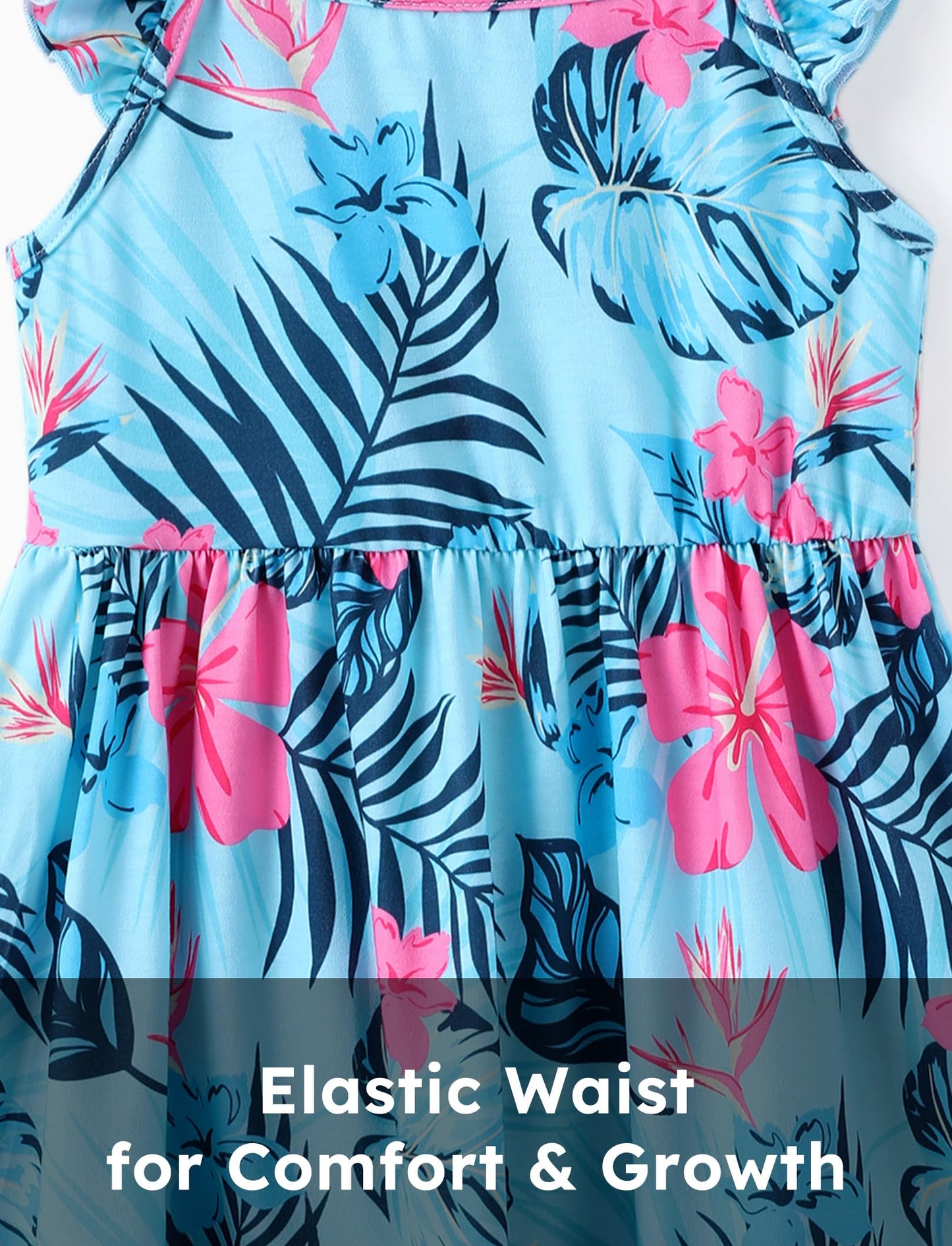 Patpat 3 Pack Toddler Girls Ruffle Sleeve A-Line Dresses Baby Girl Casual Clothes Multi-Pack Sundress, Blue Floral, 9-10Years