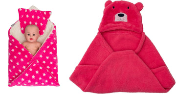 CTMKIDS Baby Wrap with Cushion Cap for Kids 74x84 cm  Pink & Baby Hooded Cum Wrap Blanket for Kids 92x66 cm  Carrot