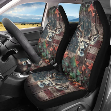 Whosucclay American Flag Elk Car Front Seat Cover for Women Men, 2pcs Automotive Seat Cover Seat Protectors Cushion for SUV & Tr