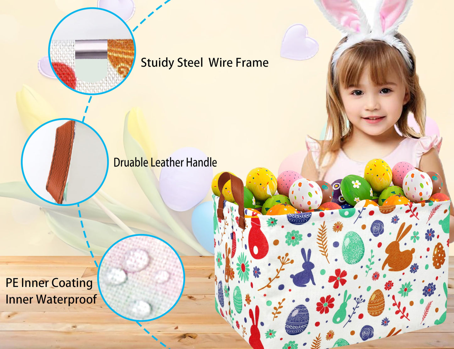 BOOHIT Large Easter Baskets for Kids Teen Boys Personalized Egg Hunting Baskets Baby Girl Fabric Empty Easter Gift Bakset ( boho