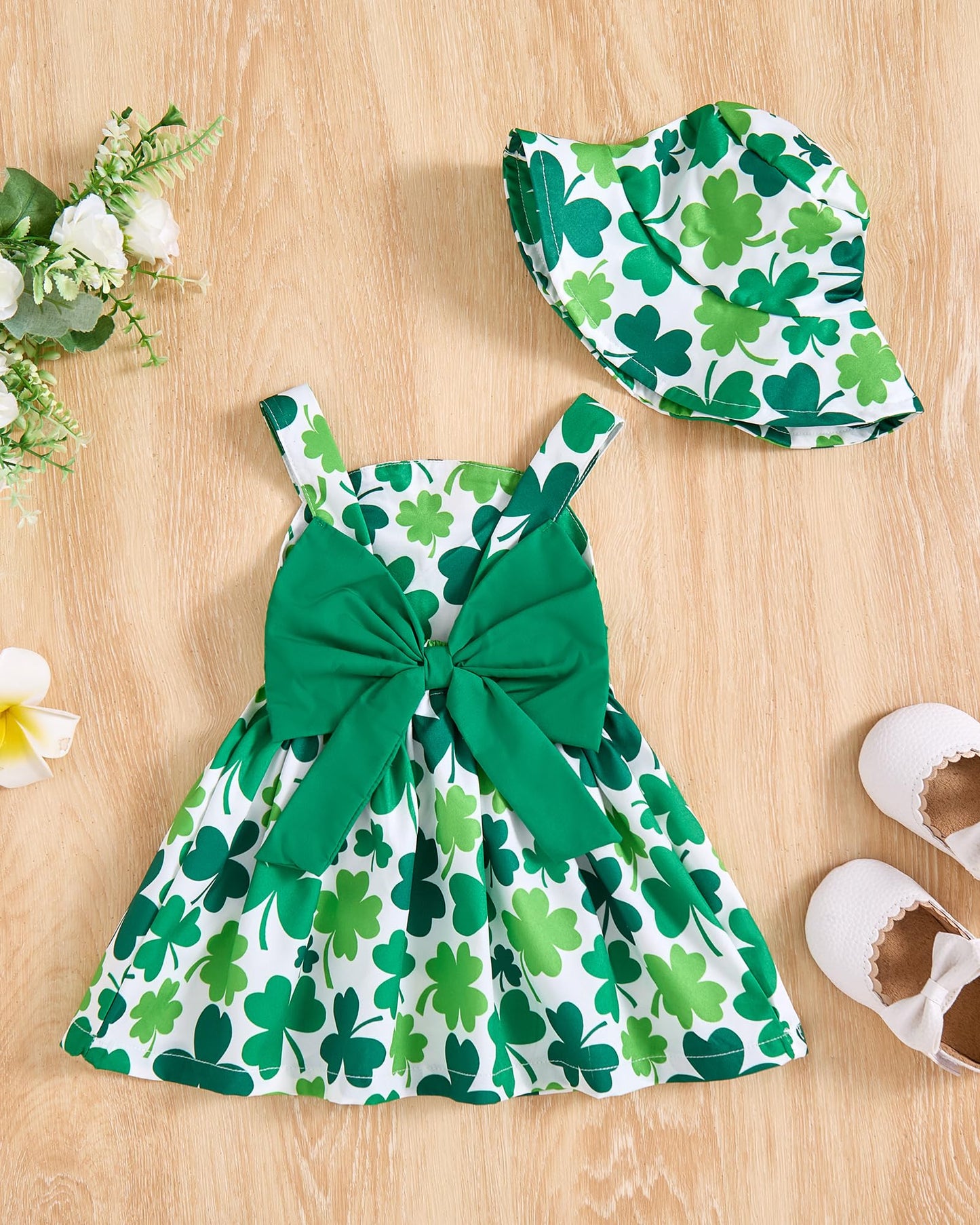 Baby Girl Dress Newborn St Patricks Day Dress Summer Green Shamrock Halter Dresses With Hat Cute Baby Outfit Set Infant Clothes