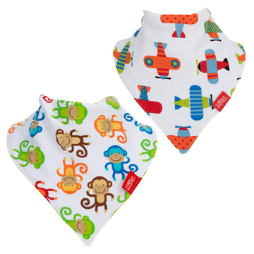 Nuby 2-pk Dribble Catcher Bandana bibs, Super Absorbent Drool Bib with Soft Comfort Neckline, Boy