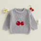 Jlkgicf Toddler Baby Girl Chunky Sweater Cherry Embroidery Knit Sweater Pullover Crewneck Shirt Valentines Spring Clothes (Cherr