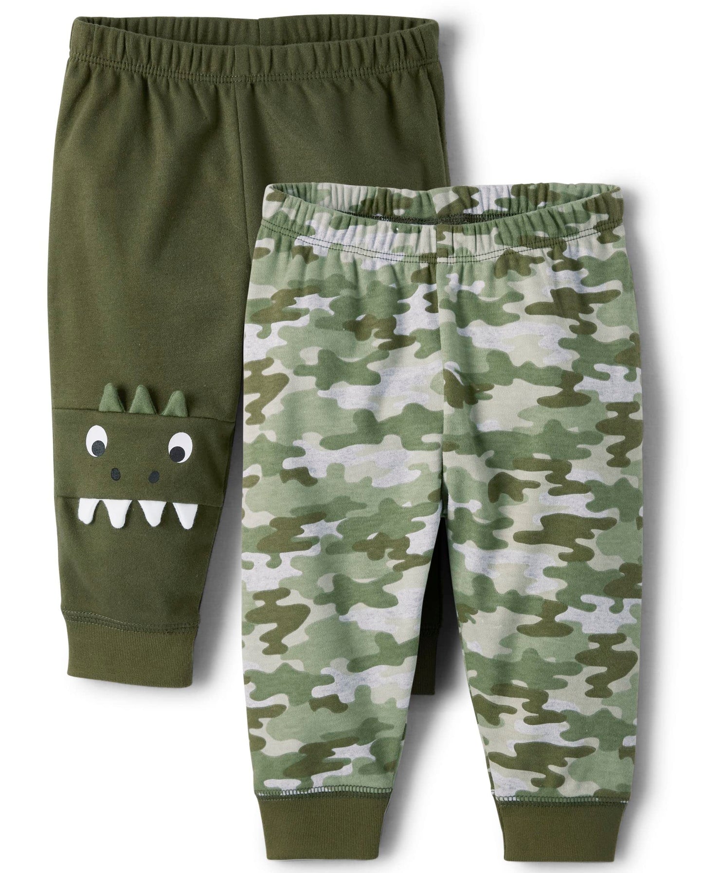 The Children'S Place Baby Boys Cotton Pants, Olive Green Dino/Green Camo 2 Pack, 12-18 Months Us