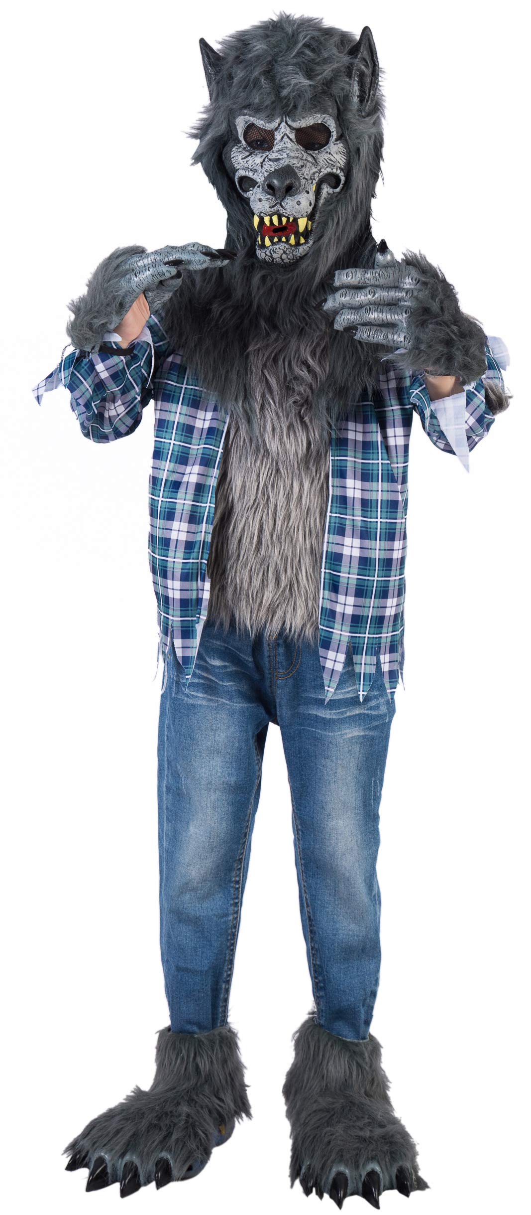 Spooktacular Creations Boy Howling Werewolf Deluxe Halloween Costume With Mask, Werewolf Claws Gloves, Boot Covers, Wolf Costume