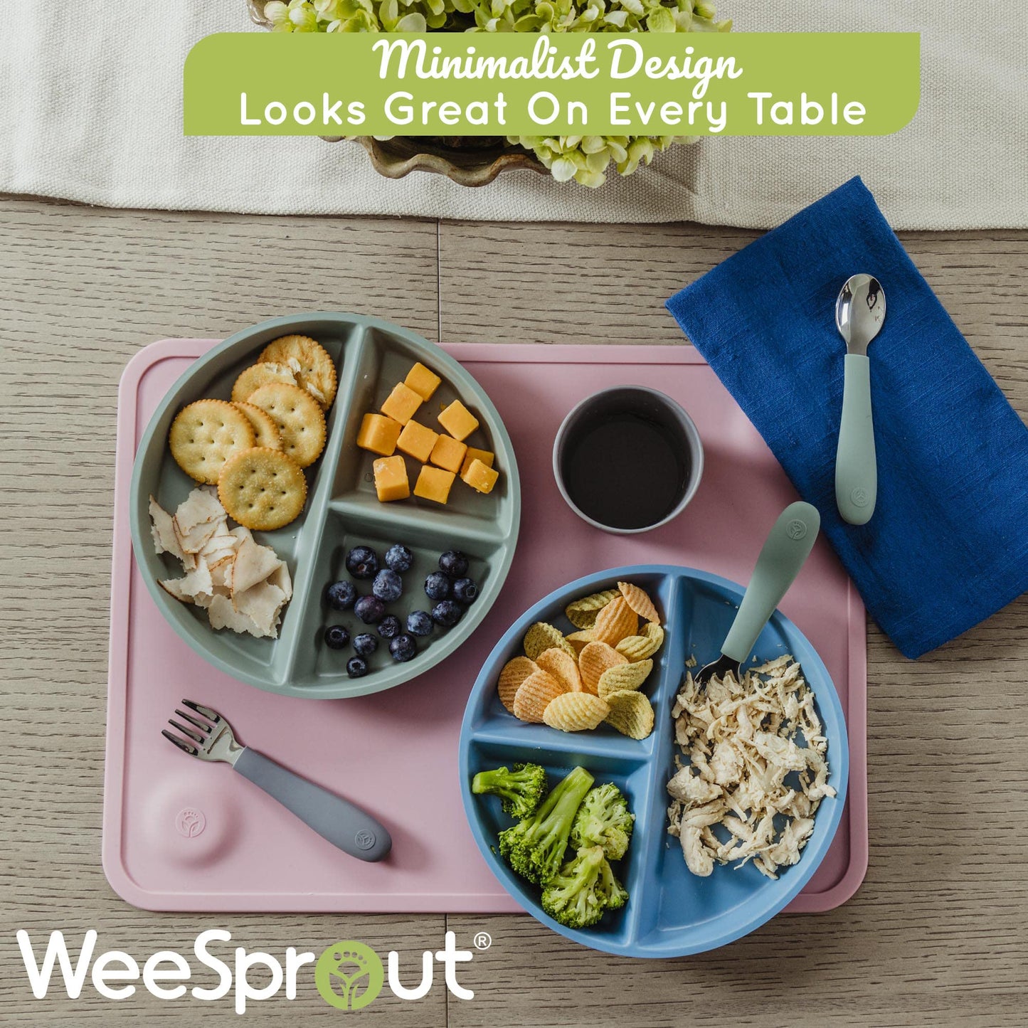 Weesprout Divided Bamboo Plates For Kids, Kids Plates Made With Food Grade Natural Bamboo, Divided Design For Picky Eaters, Kid-