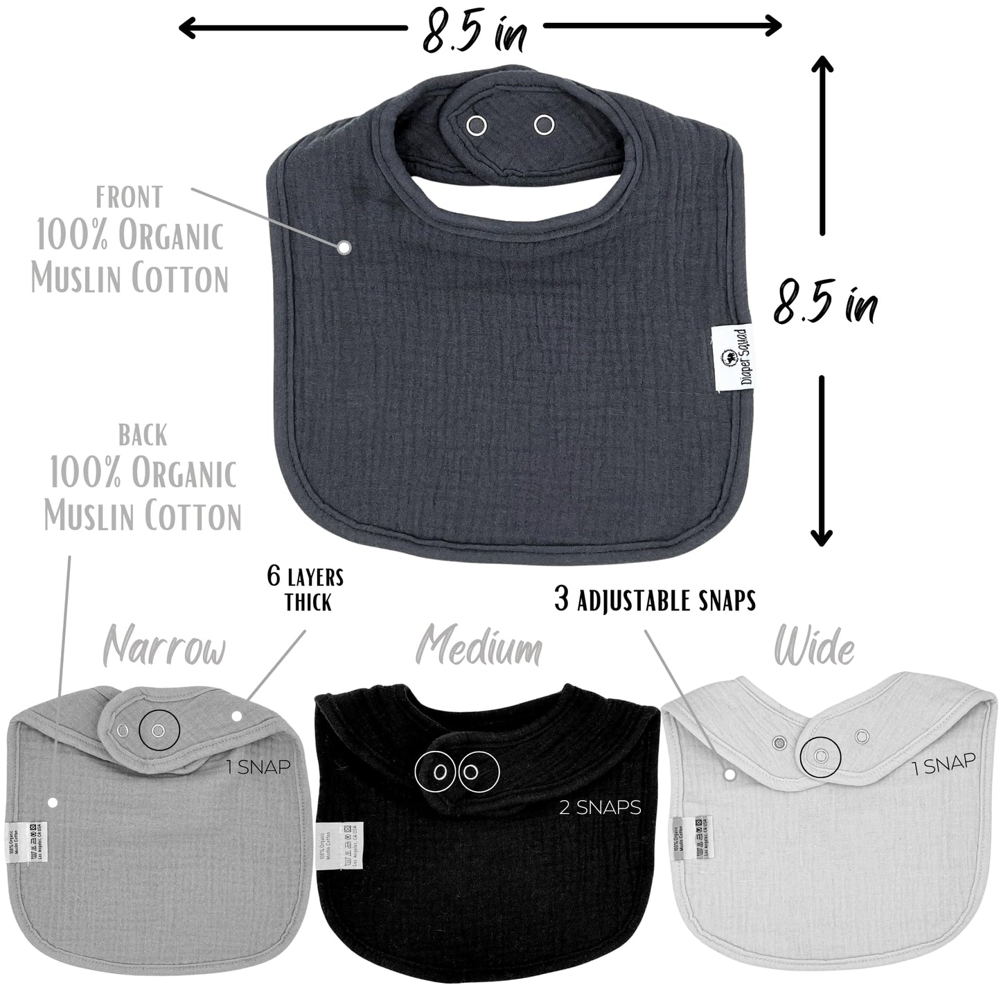 Diapersquad'S 5-Pack Baby Bibs For Drooling And Teething, Bibs For Boys, Baby Girl - Solid Cotton Baby Drool Bibs (Basics Tradit