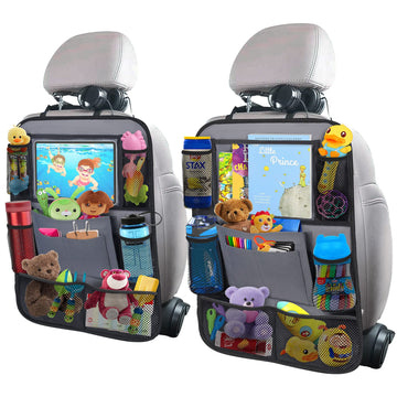 ULEEKA Car Backseat Organizer with 11 Table Holder, 10 Storage Pockets Seat Back Protectors Kick Mats for Kids Toddlers, Travel 