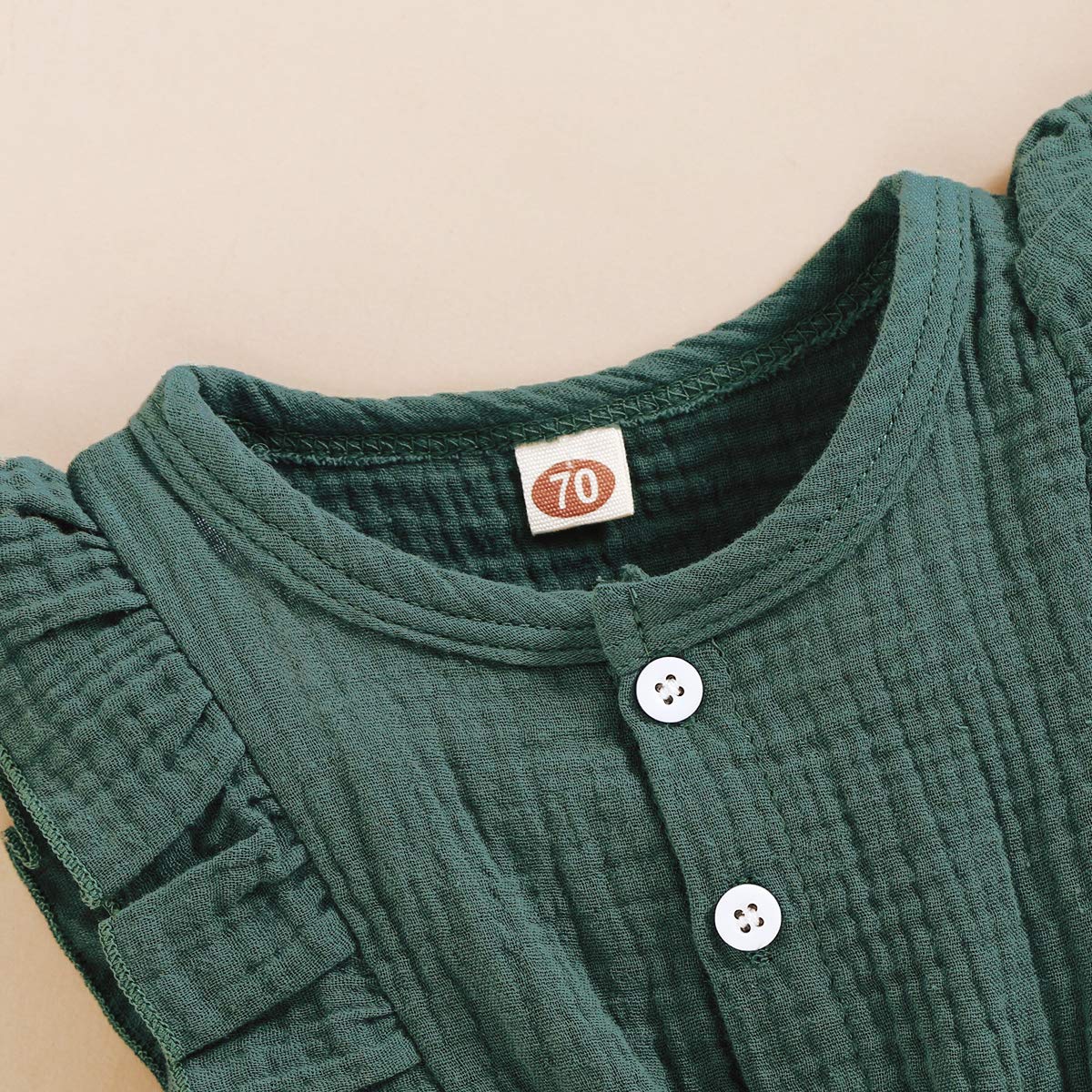 Younger Tree Toddler Baby Girl Ruffled Sleeveless Romper Casual Summer Jumpsuit Cotton Linen Clothes (Button-Green, 6-12 Months)