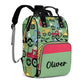 Personalized Diaper Bag Backpack for Women Men, Green Colorful Truck Car Custom Name Nursing Mommy Daypack, Diaper Bag for Boys,