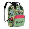 Personalized Diaper Bag Backpack for Women Men, Green Colorful Truck Car Custom Name Nursing Mommy Daypack, Diaper Bag for Boys,