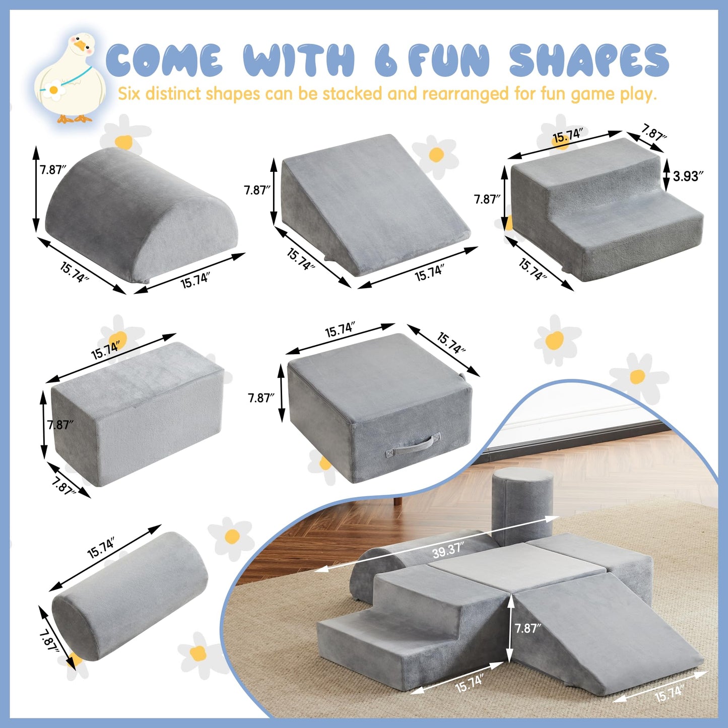 Jela Foam Blocks 6Pcs Soft Play Equipment Soft Velvet, Toddler Climbing Toys Indoor Soft Play Climbing For Toddlers, Lightweight