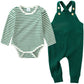 Newborn Baby Boy Clothes,2Pcs Infant Boy Romper Bodysuit Fall Winter Stripe Outfits + Bib Overall Pants (6-12 Months)