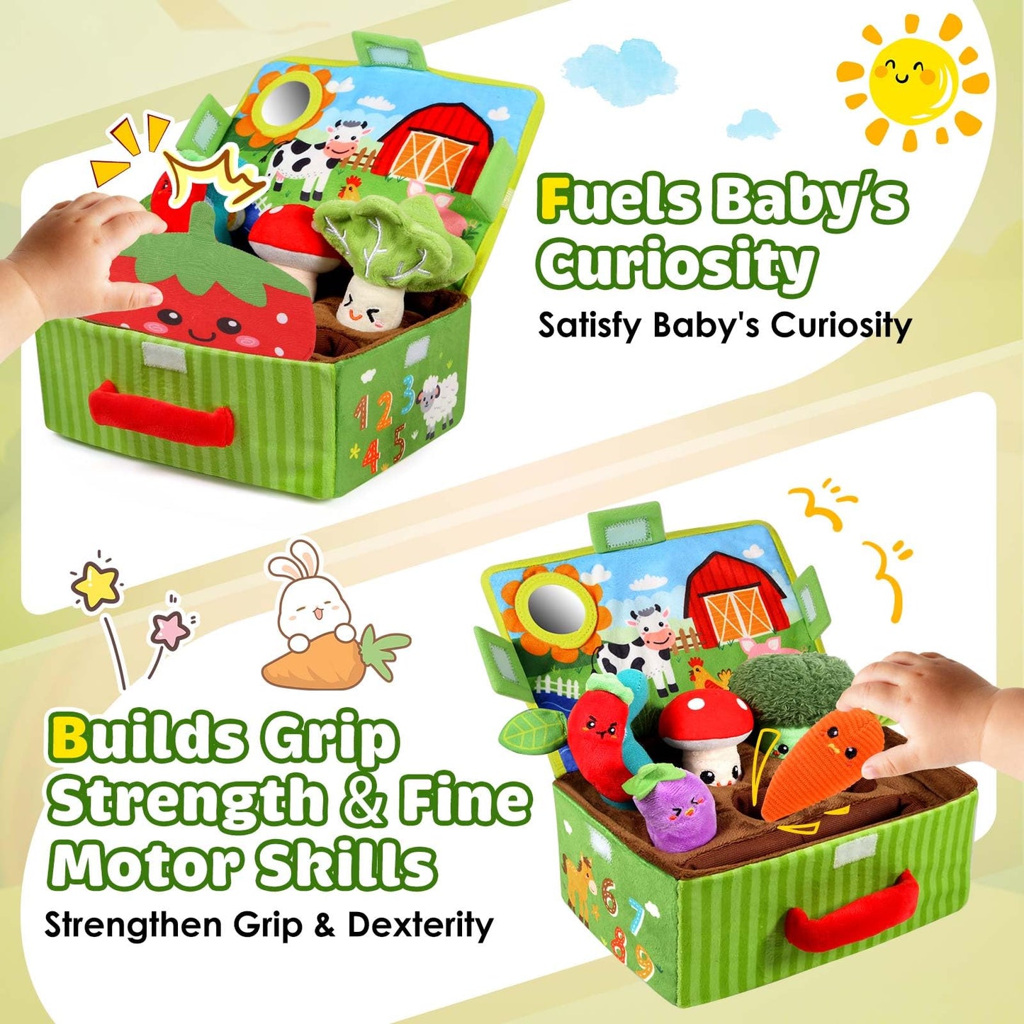 FREYBLI Baby Toys 6-12 Months - Soft Vegetable Garden Plant Plush Toy - 6 Month Old Developmental Toys Gifts, Montessori Sensory