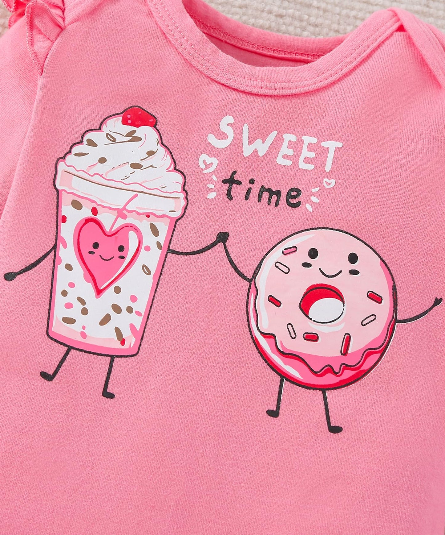 Baby Girl Clothes Gifts Outfits Spring Fall Winter Long Sleeve Romper And Pant Set Pink Cake/Donut 12-18 Months