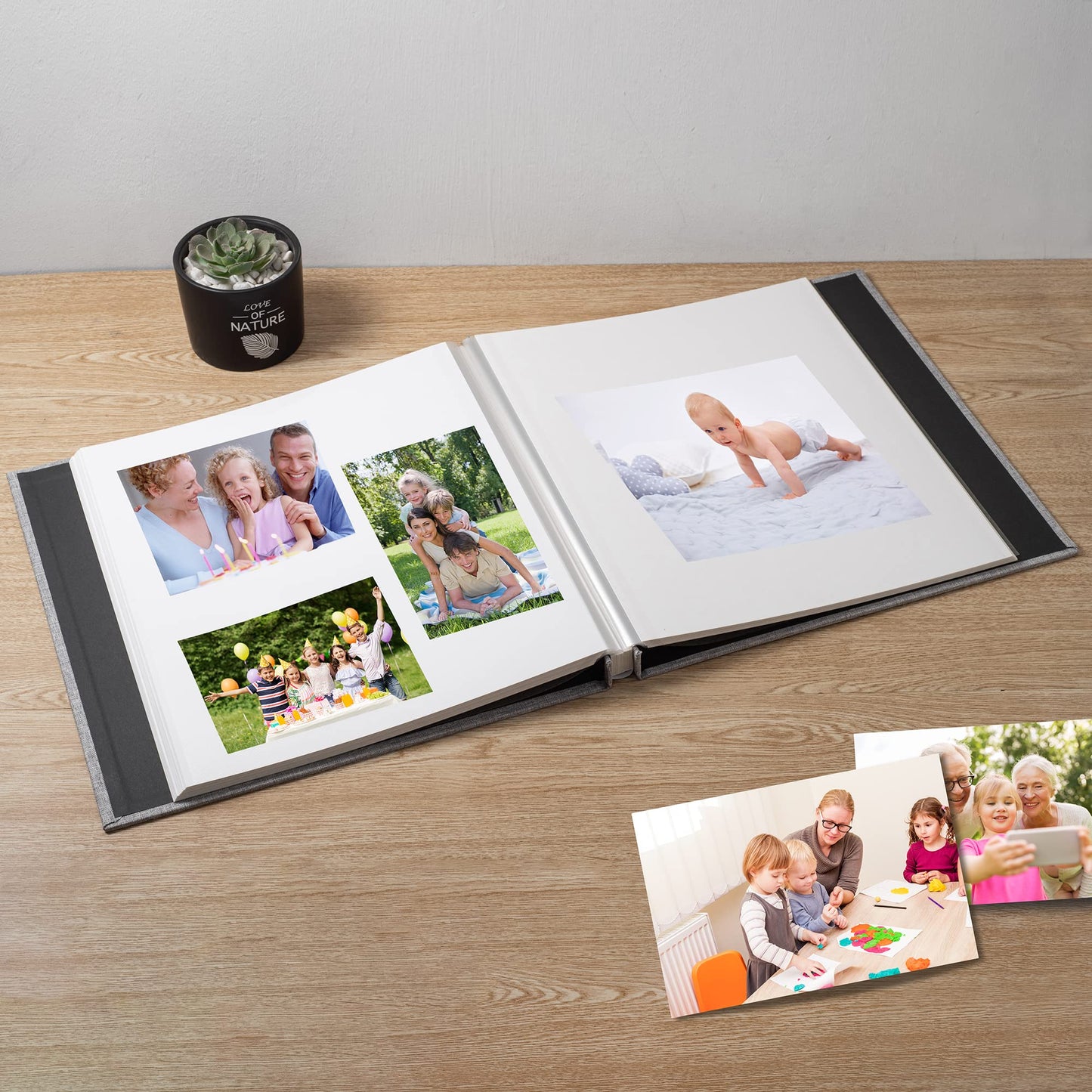 Henpisen Baby Memory Book, Photo Album Self Adhesive With Picture Display Window,40 Pages Grey Linen Cover Scrapbook For Baby Bo