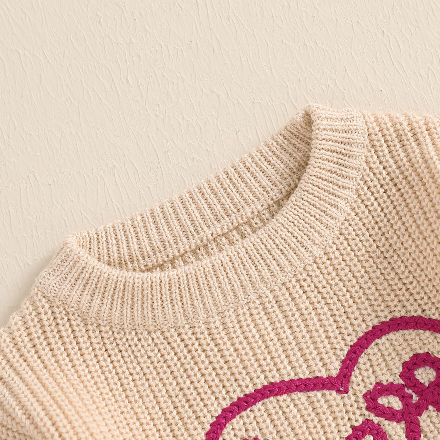 Nokpsedcb Baby Girl Cute Long Sleeve Heart Flowers Embroidery Oversized Sweater Toddler Valentine Outfit (Beige Love, 2-3 Years)