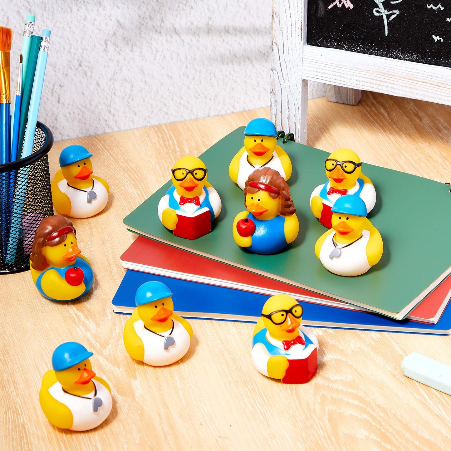 Deekin 24 Pcs Teacher Themed Party Favors Rubber Ducks 2 Inch School Educator Events Award Gifts for Teacher Appreciation Cute I